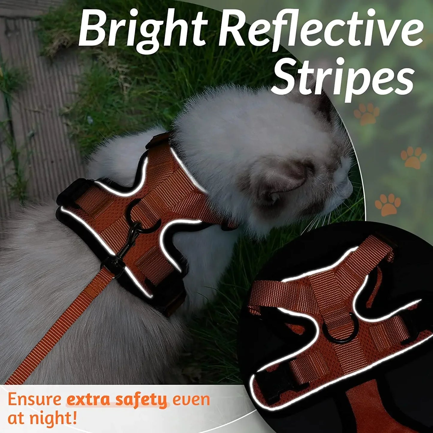 Cat Harness and Leash for Walking,Escape Proof Soft Adjustable Vest Harnesses for Cat,Breathable Reflective Strips Jacket